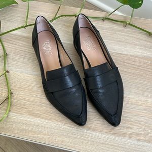 Franco Sarto, black, pointed toe, Italian leather loafers (size 7.5)